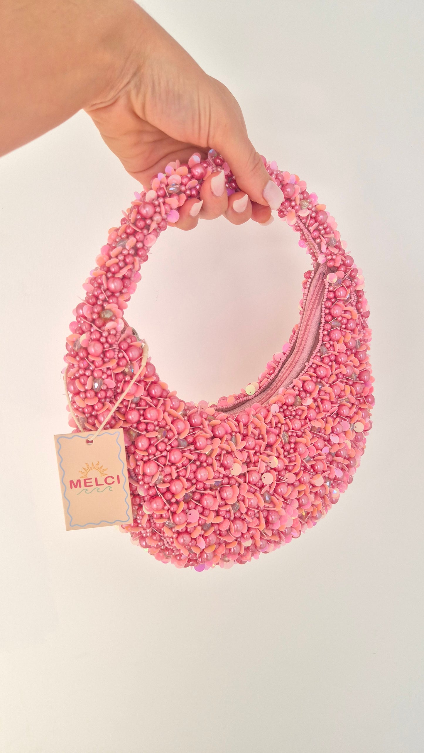 Handbag Moon Heavily Embellished Bag Pink