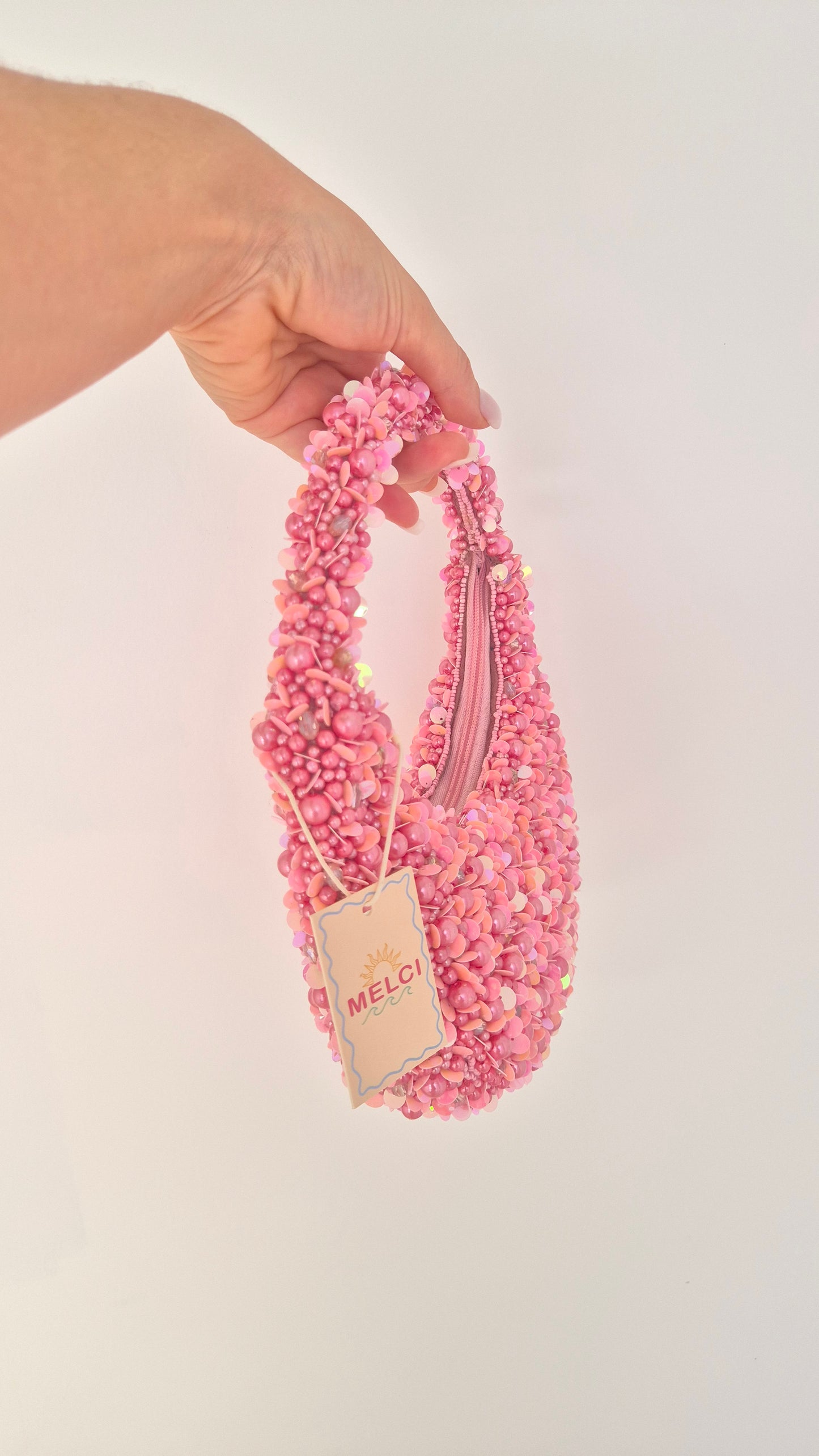 Handbag Moon Heavily Embellished Bag Pink
