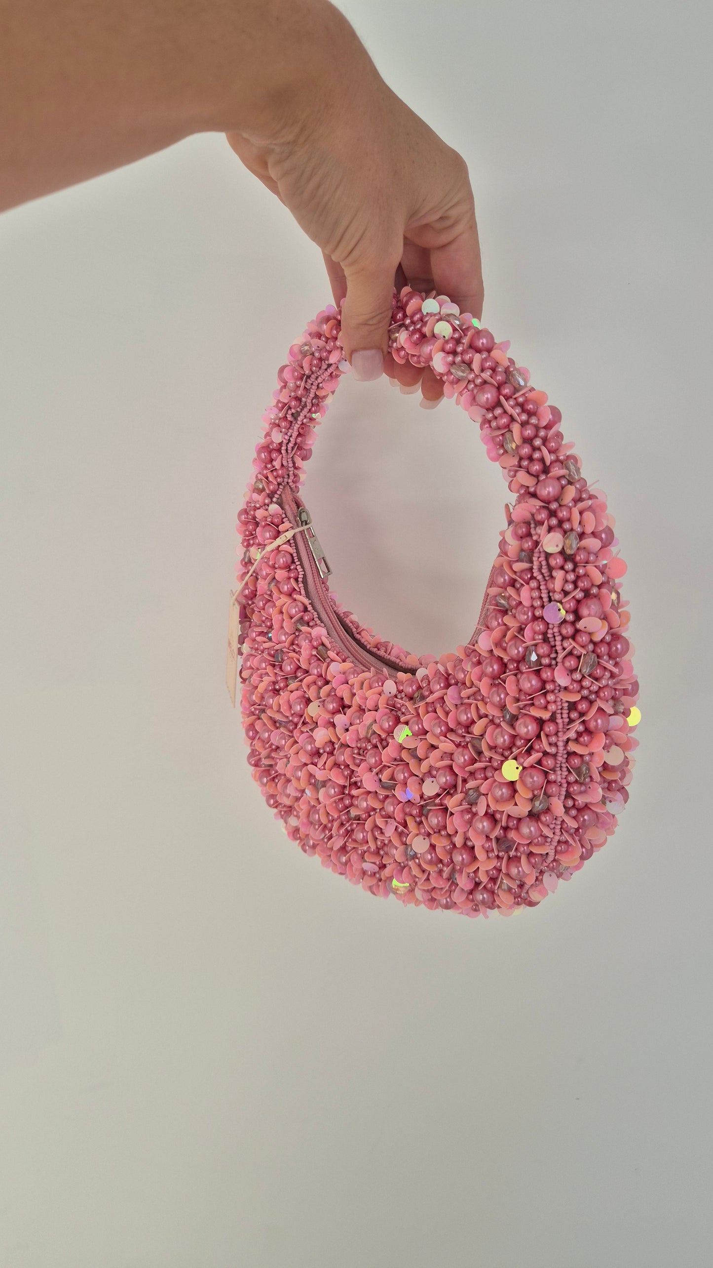 Handbag Moon Heavily Embellished Bag Pink