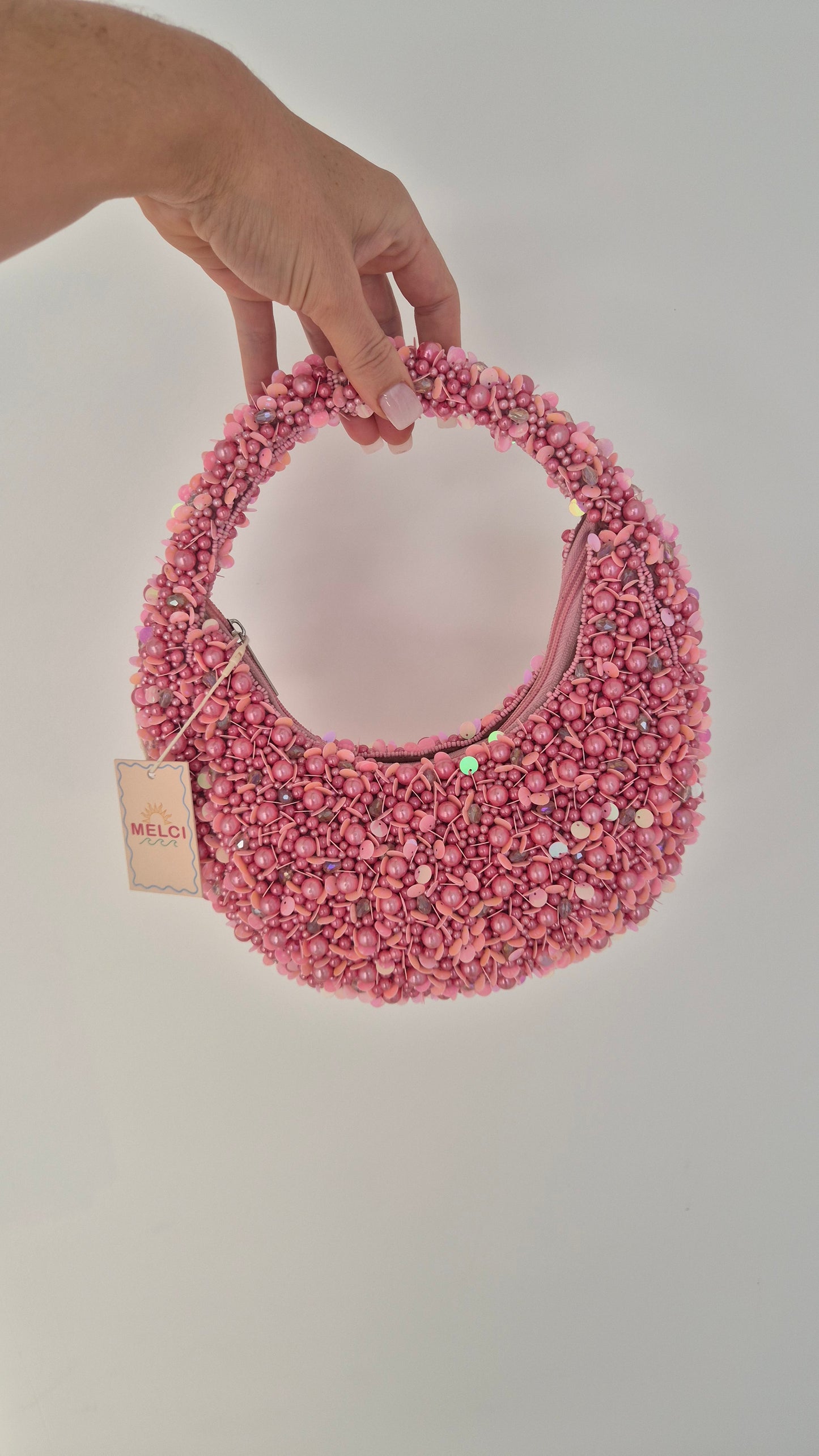 Handbag Moon Heavily Embellished Bag Pink