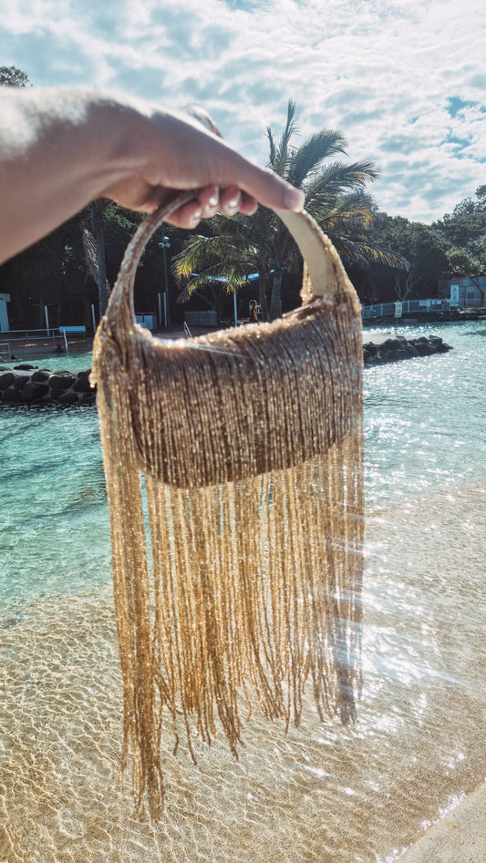Rodeo Handbag Gold Tassels Statement Underarm Beaded Bag