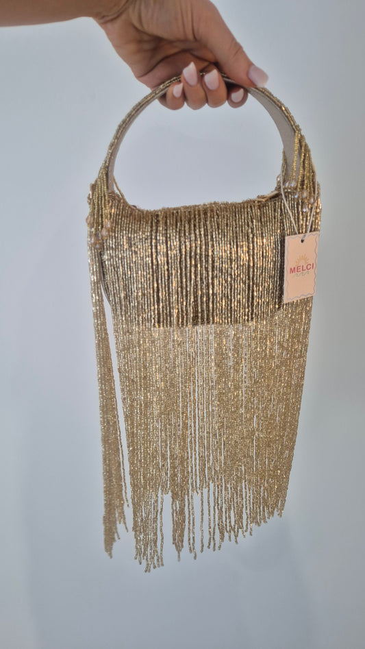 Rodeo Handbag Gold Tassels Statement Underarm Beaded Bag