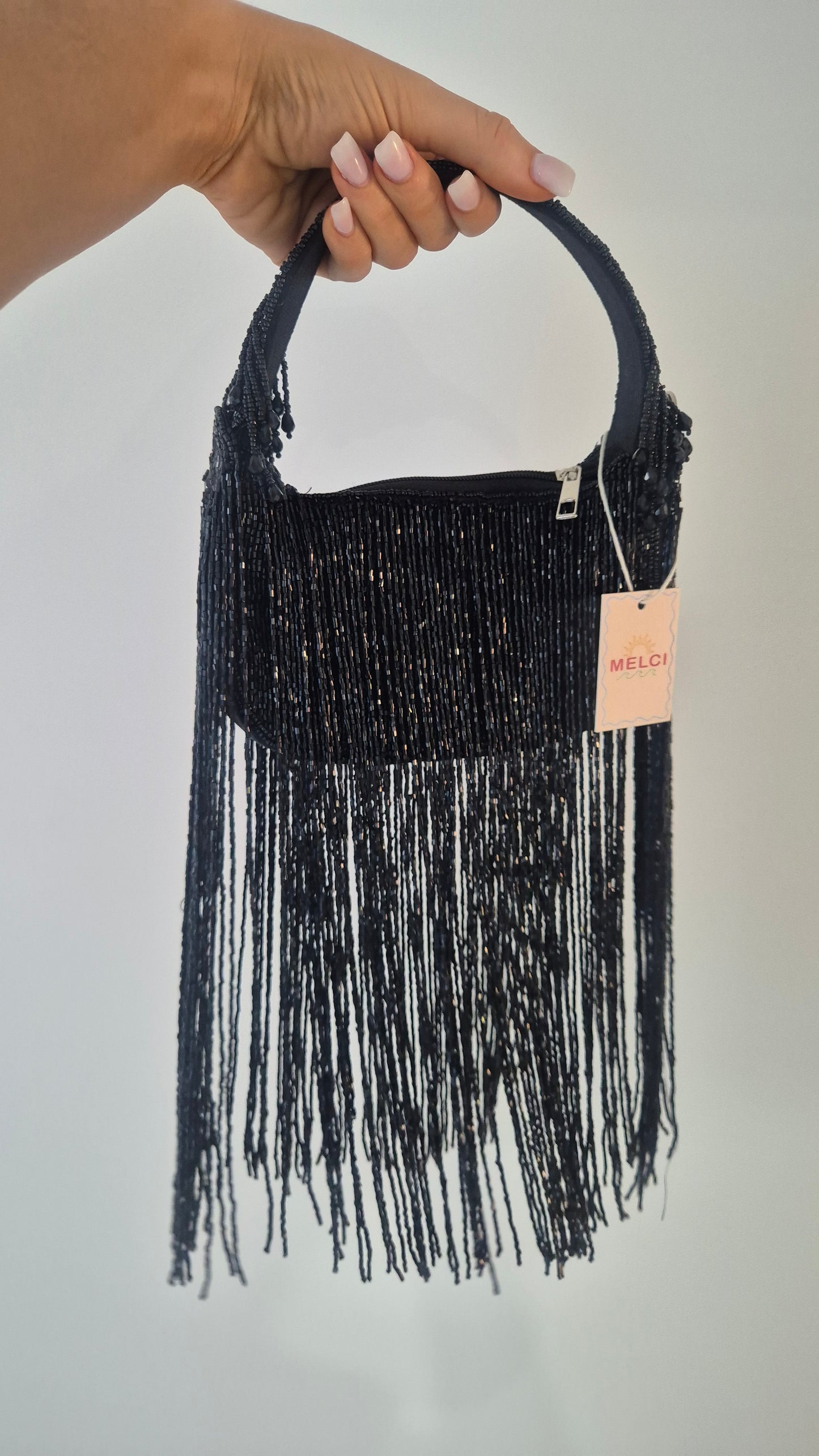 Rodeo Handbag Black Tassels Statement Underarm Beaded Bag