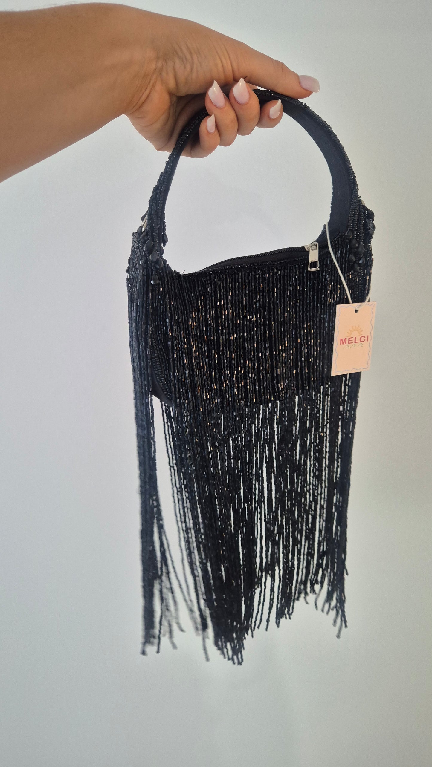 Rodeo Handbag Black Tassels Statement Underarm Beaded Bag