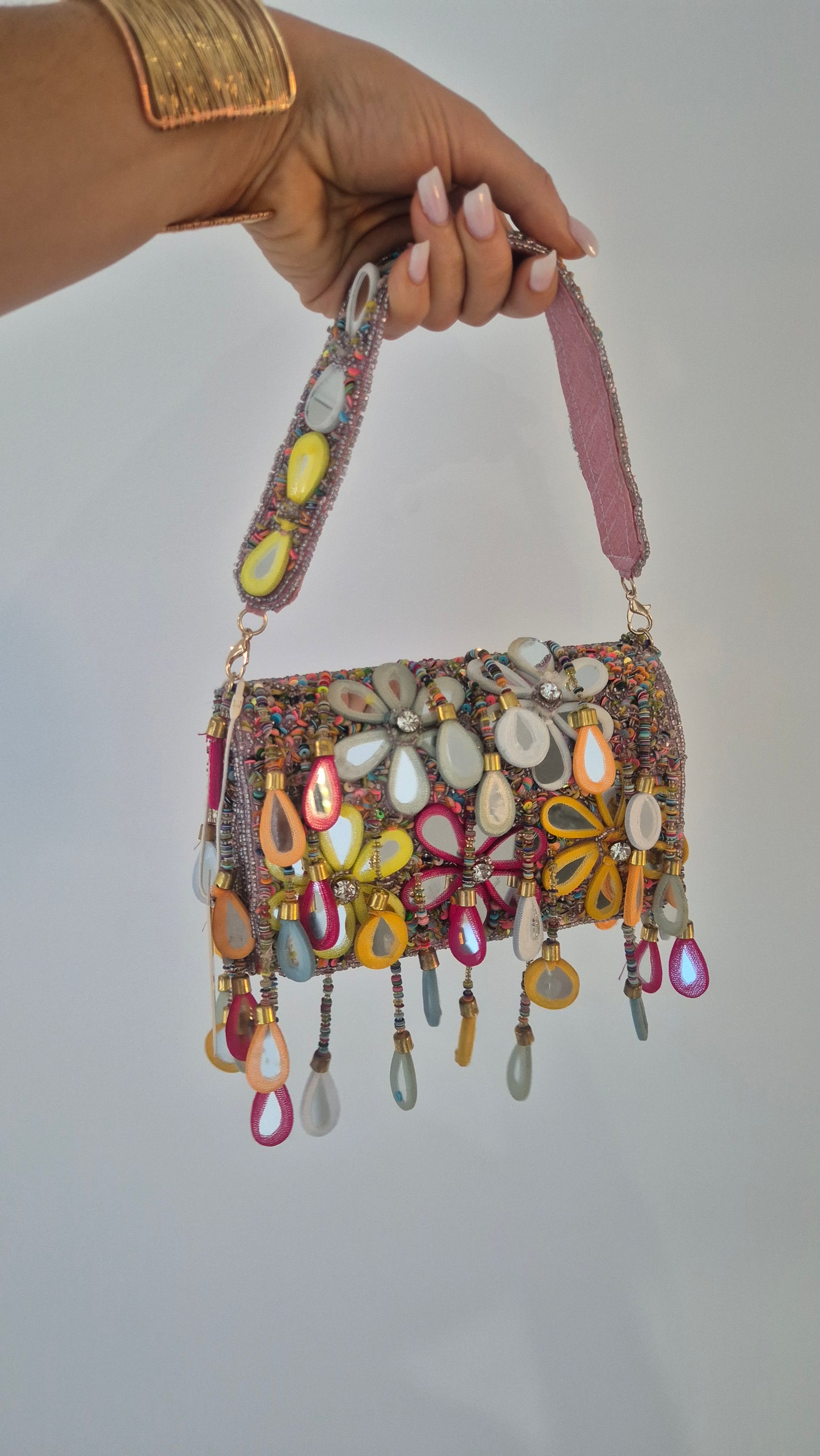 Handbag Flower Flap Embellished Bag Pink Multi
