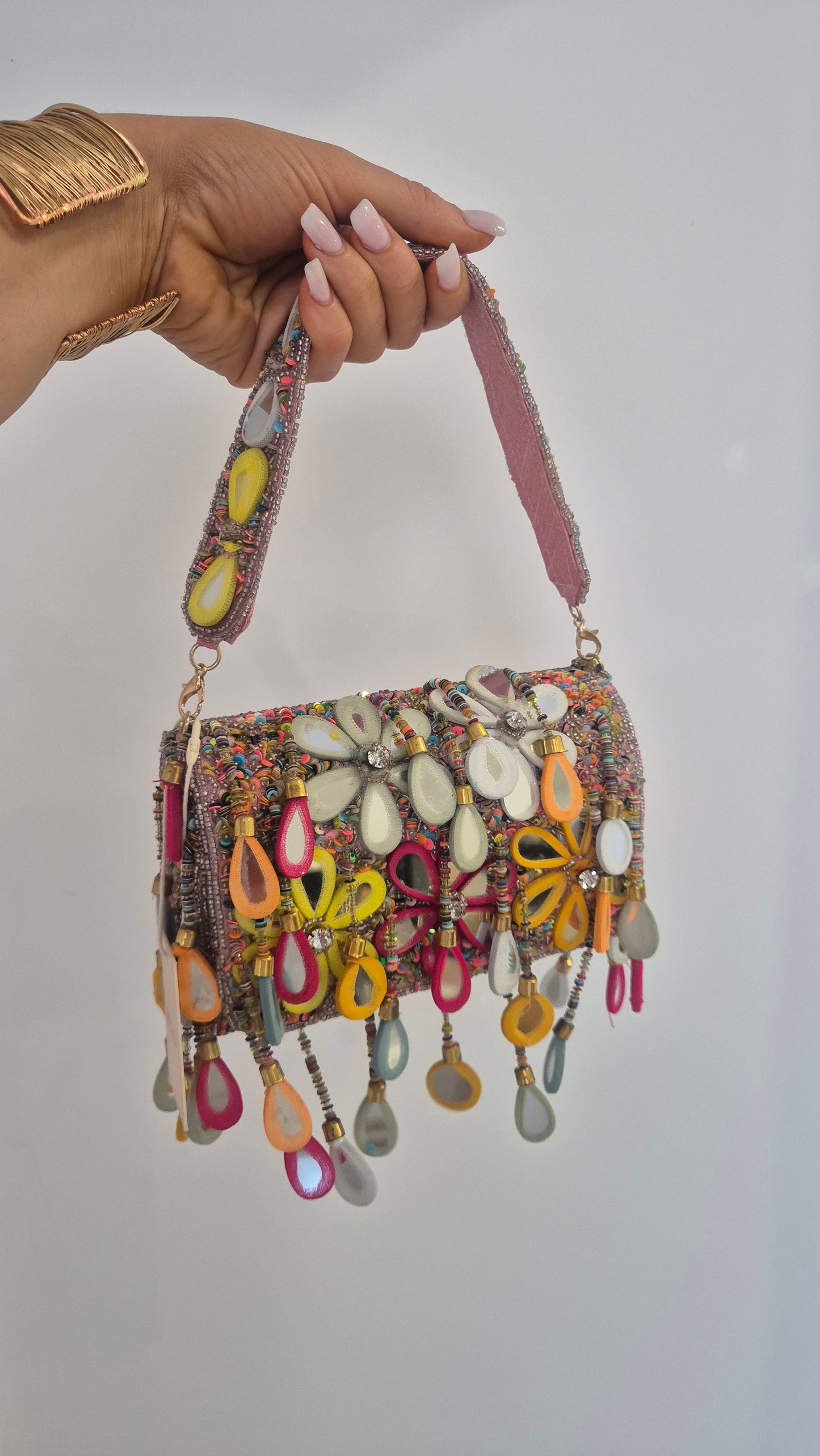 Handbag Flower Flap Embellished Bag Pink Multi