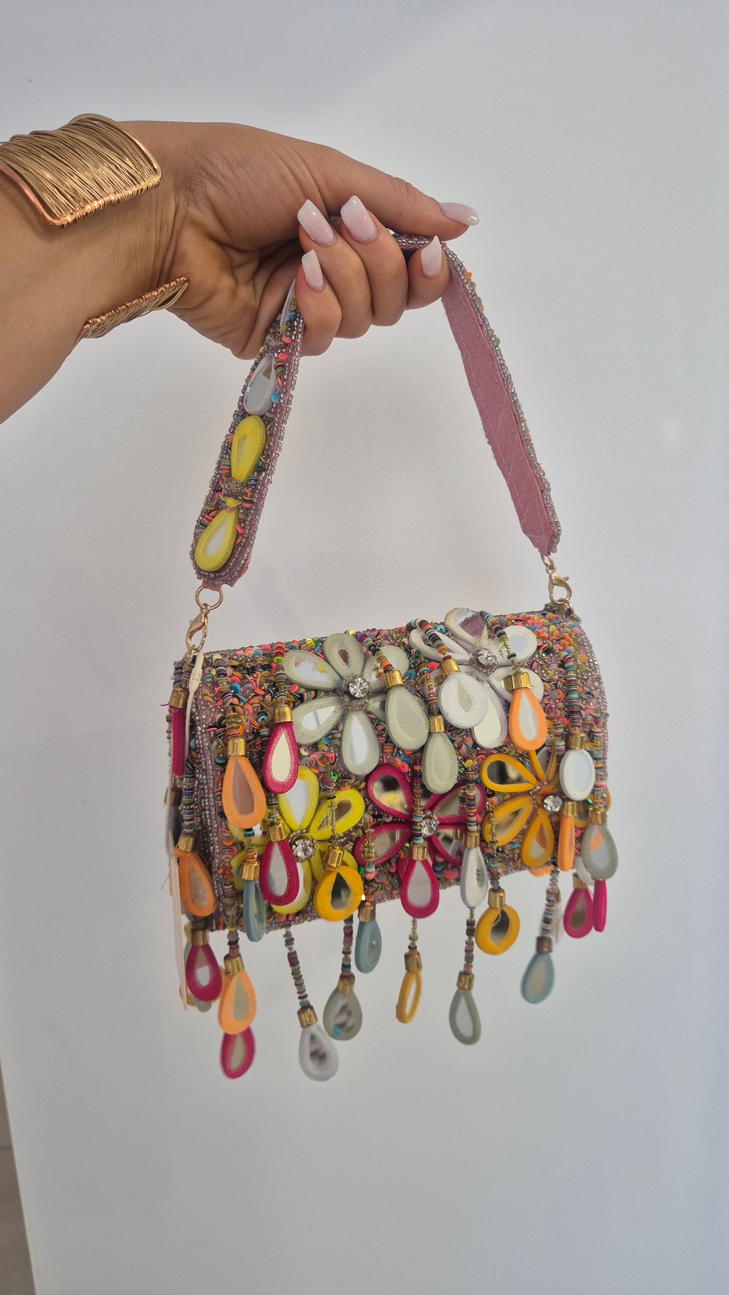 Handbag Flower Flap Embellished Bag Pink Multi