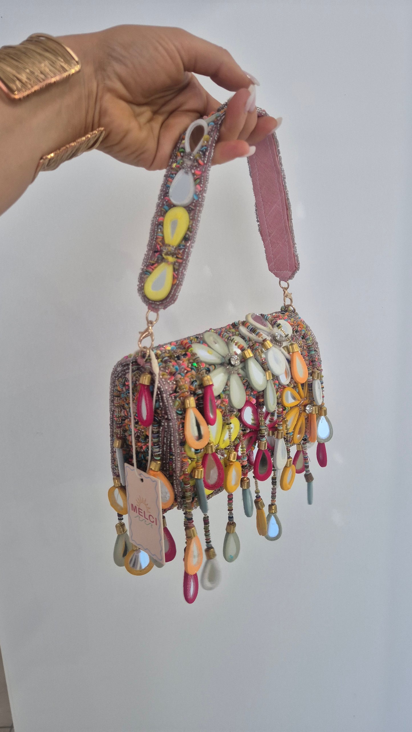 Handbag Flower Flap Embellished Bag Pink Multi