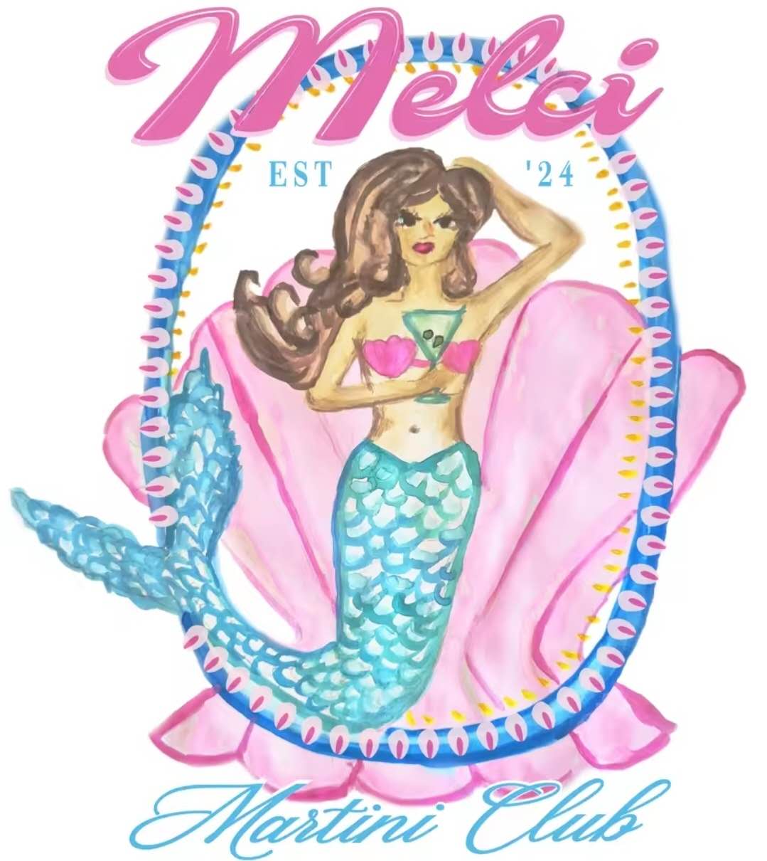 Tote Bag Melci Mermaid Martini Club Hand Painted