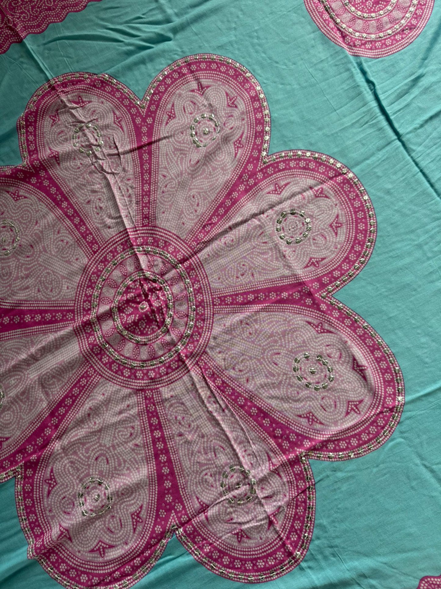 Sarong Sequin Embellished Tassles Pink And Blue