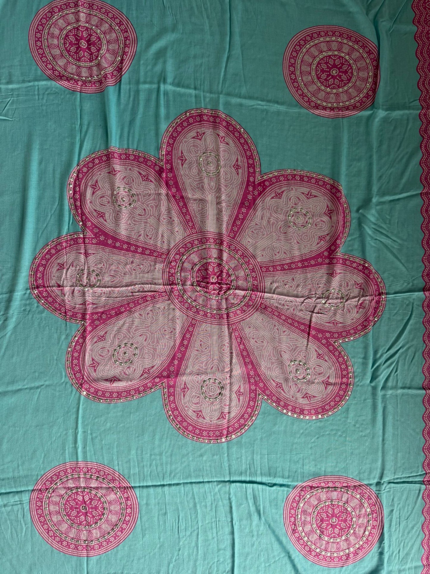 Sarong Sequin Embellished Tassles Pink And Blue