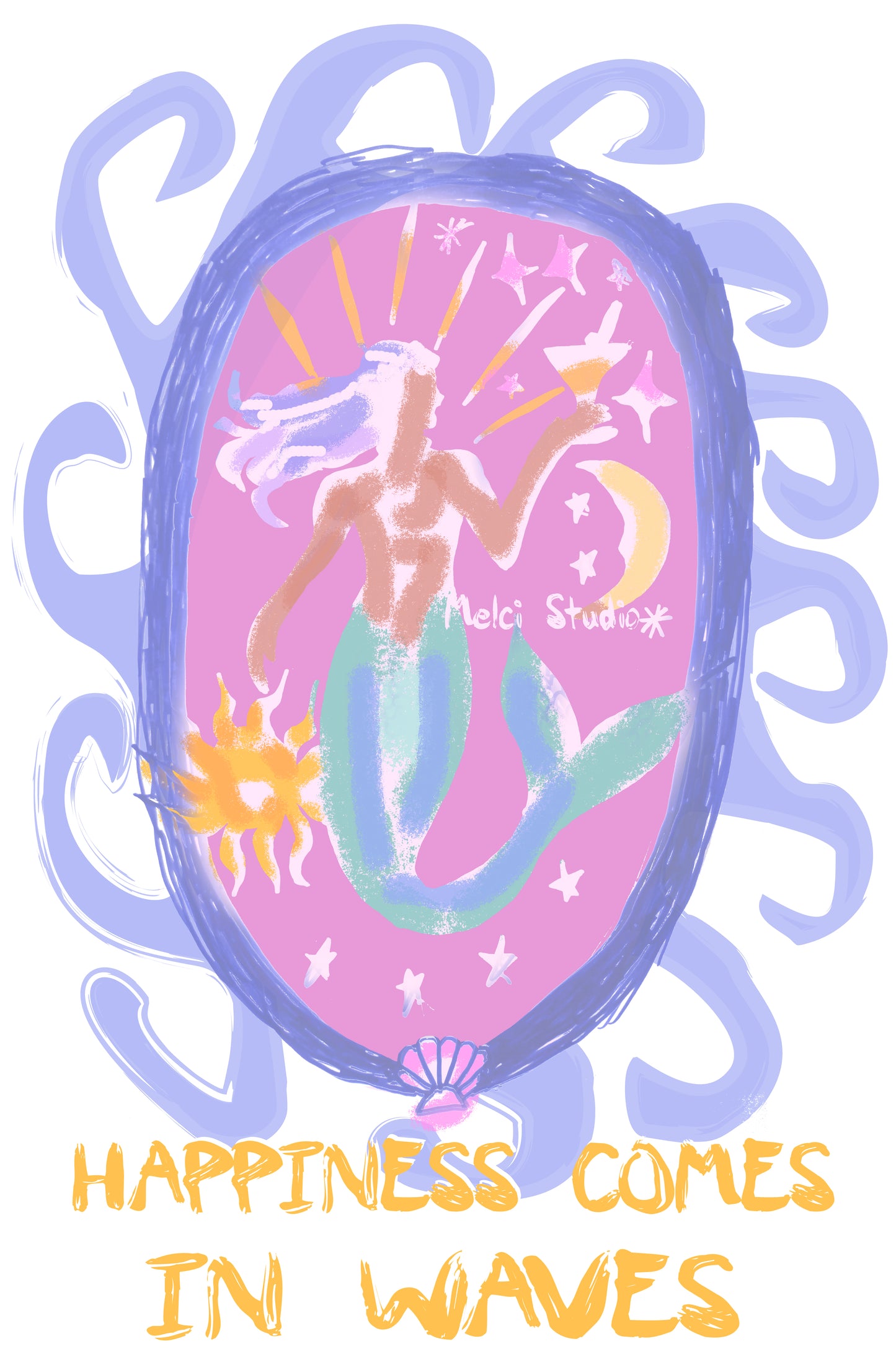 Mermaid Waves Hand Painted Tee