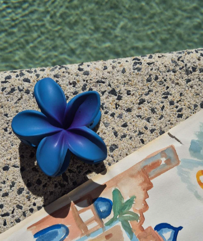 Hair Claw Clip Frangipani Ink Blue