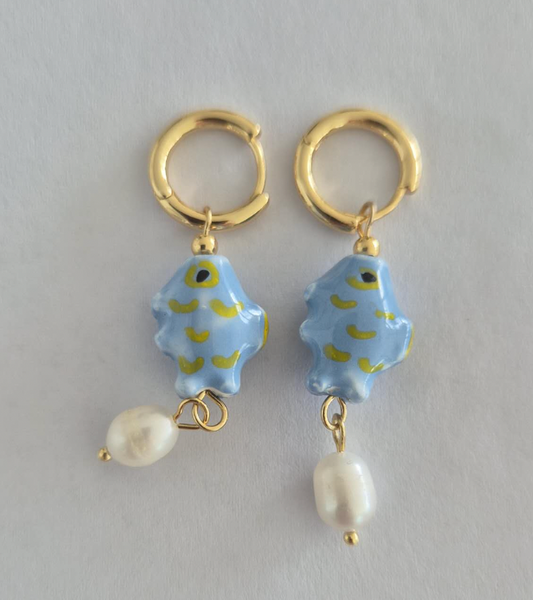 Fish Earrings in Ceramic Hoop Drop