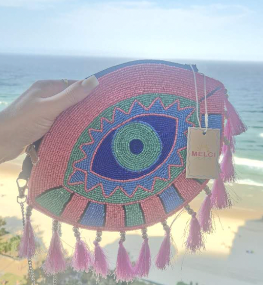 Beaded Handbag Evil Eye with Tassles