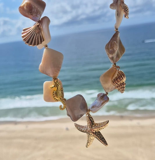 Natural Shell Alabone Star Fish Charm Necklace