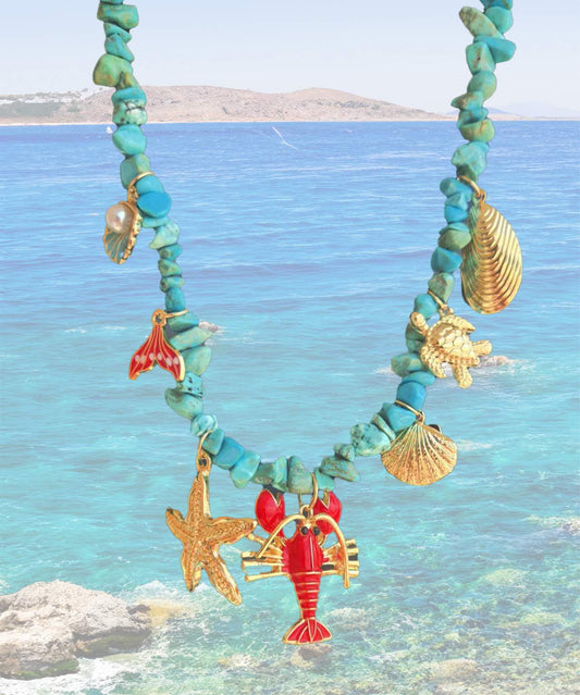 Lobster and Shells Mixed Charm Necklace