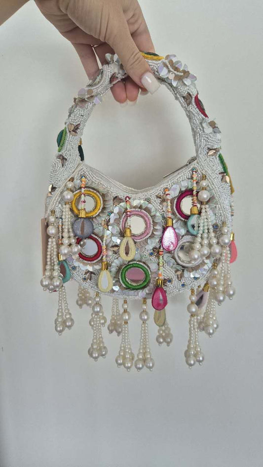 Handbag Multi Mirror Beaded Grab Bag