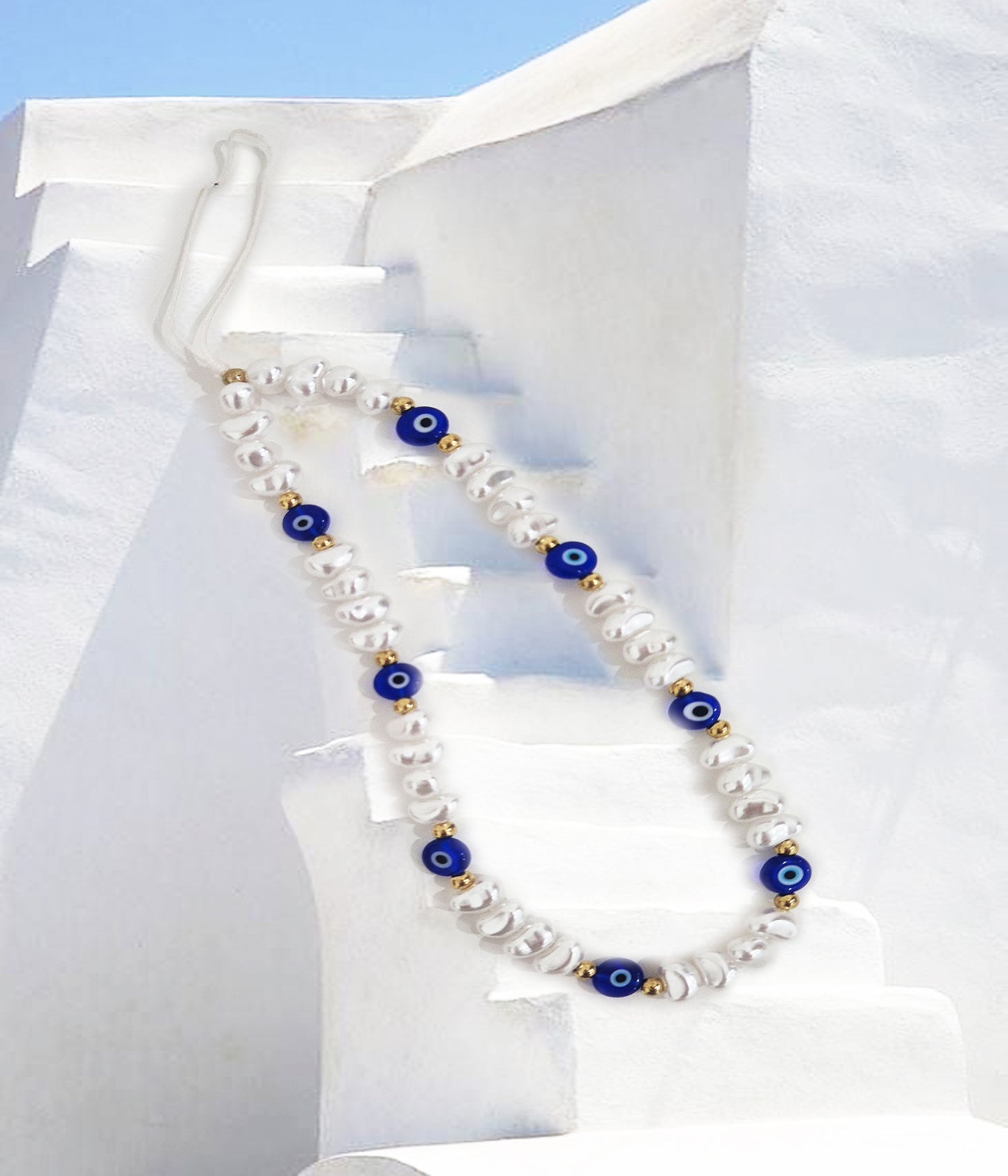 Pearl And Turkish Eye Phone Charm