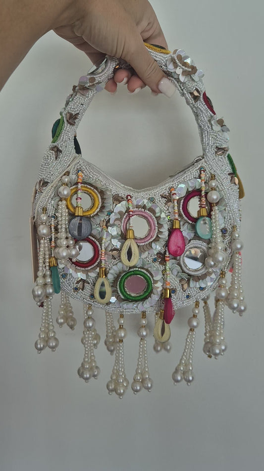 Handbag Multi Mirror Beaded Grab Bag