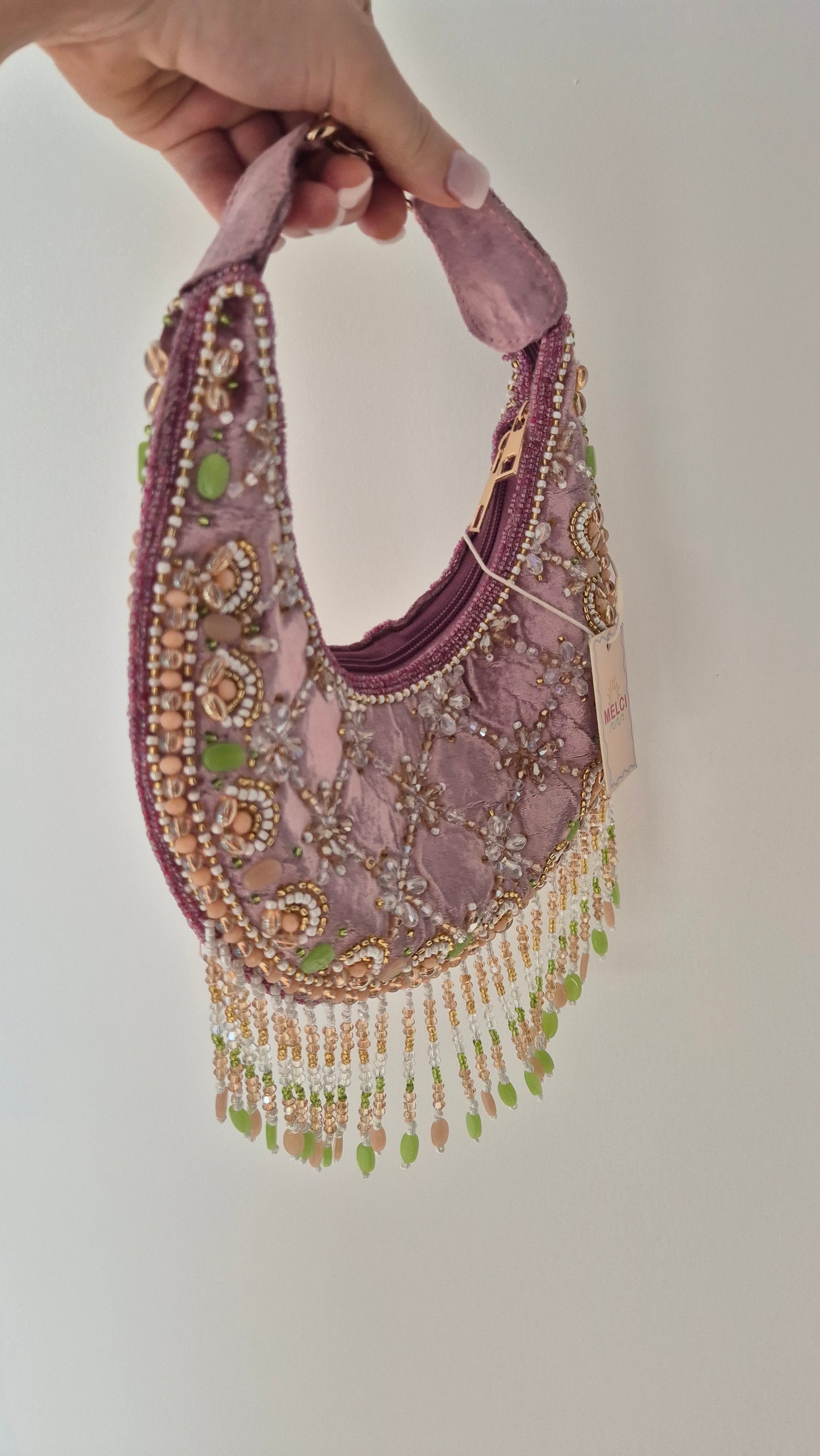Ibiza Handbag Pink Beaded Tassel Moon