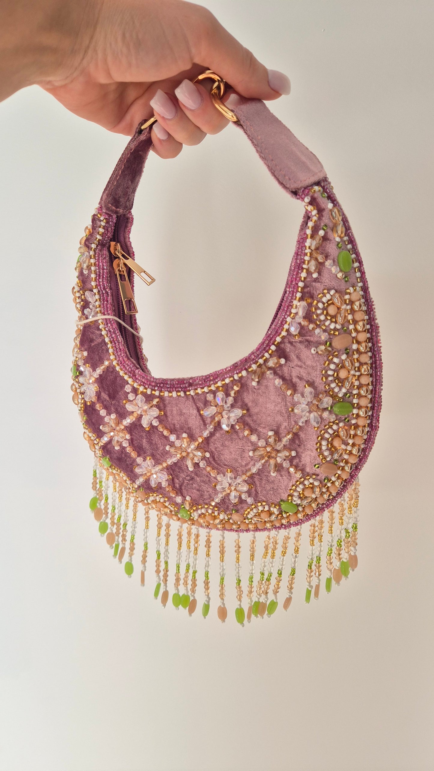 Ibiza Handbag Pink Beaded Tassel Moon