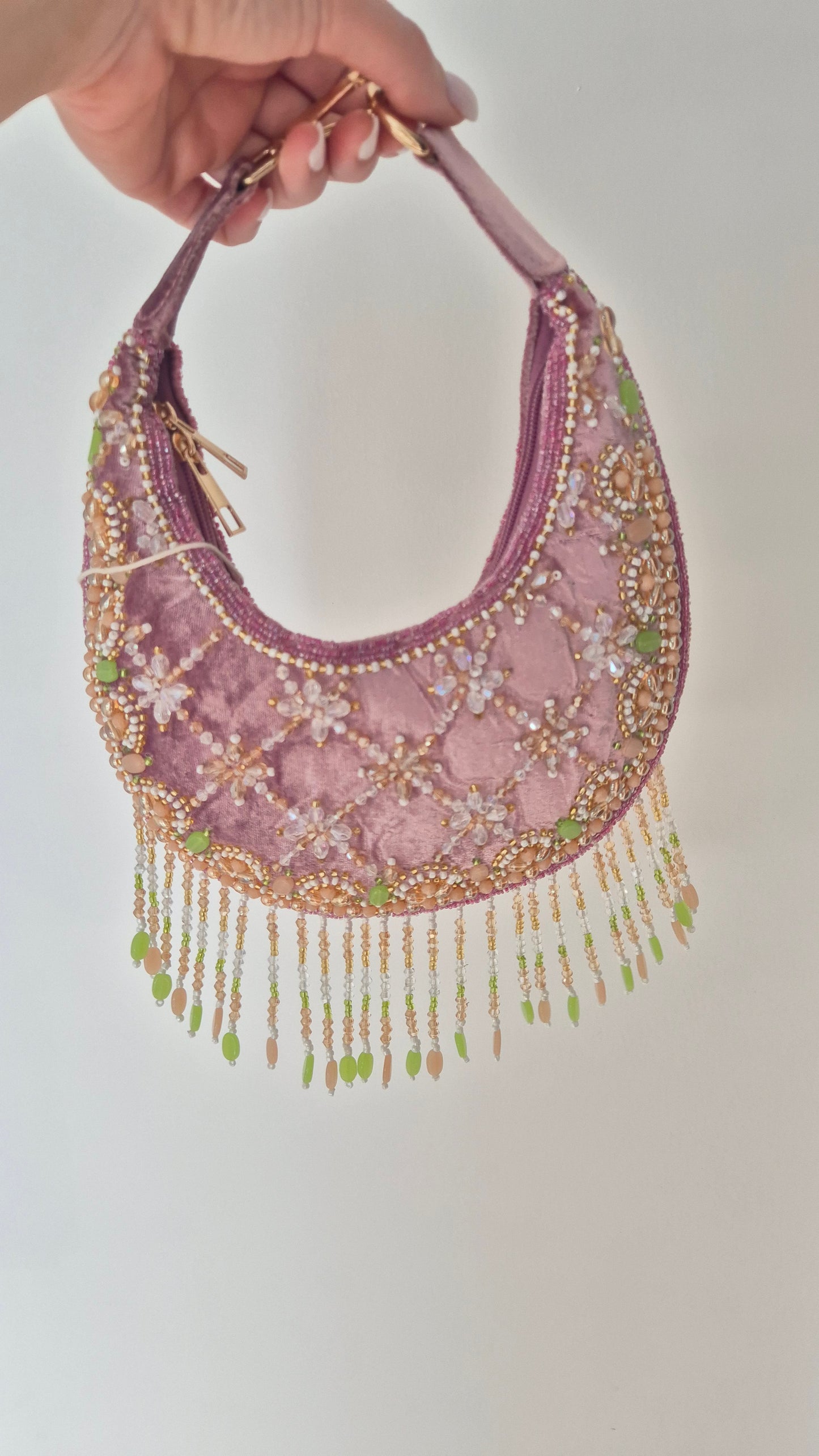 Ibiza Handbag Pink Beaded Tassel Moon