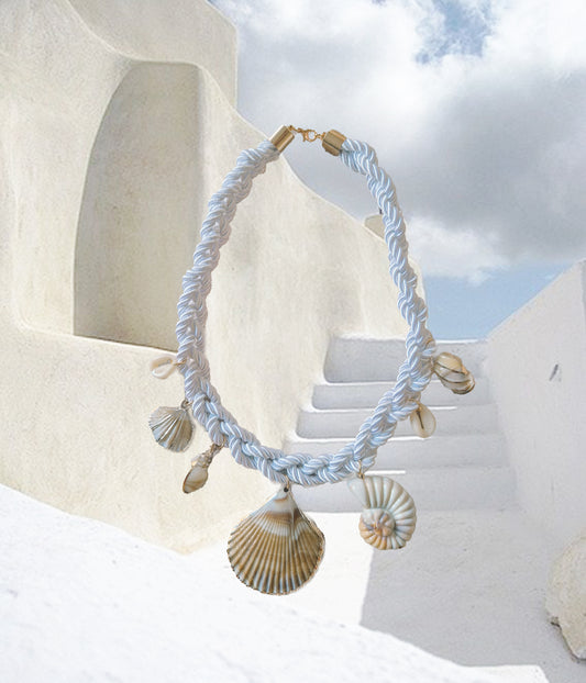 Faux Shell Charm Cord Statement Necklace